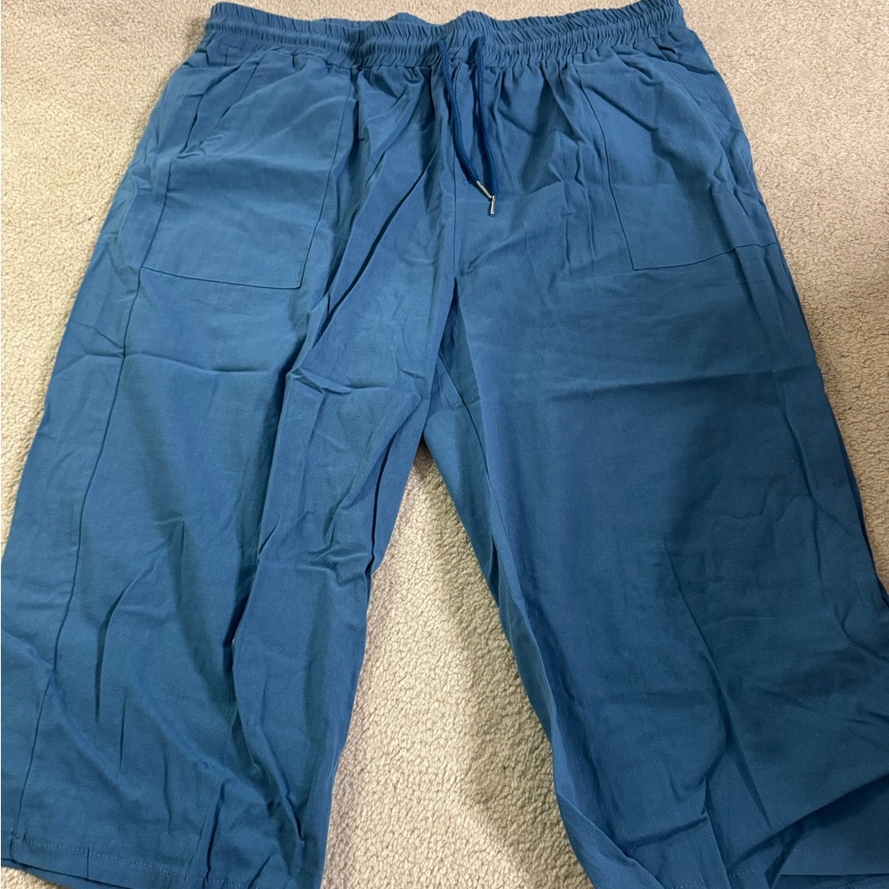 Capri Pants plus size XL 1X Amazon Wide Leg Pants in Teal Blue NO POCKETS